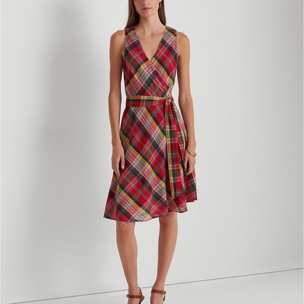 NWT Lauren Ralph Lauren Women’s Sleeveless Plaid Crinkle Cotton Dress Size 8
